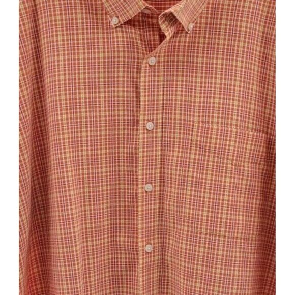 Alan Flusser Short Sleeve Mens XL Button Up Seersucker Cotton Loose Fit Orange - Picture 2 of 5